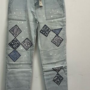 #166 Easel Gray Patchwork Women Jeans